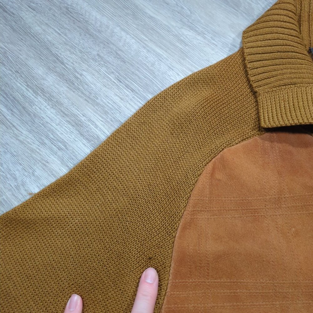 Vintage Tundra Cardigan Sweater Men's Medium Brown Knit Suede Elbow Patches 80s - Picture 5 of 16